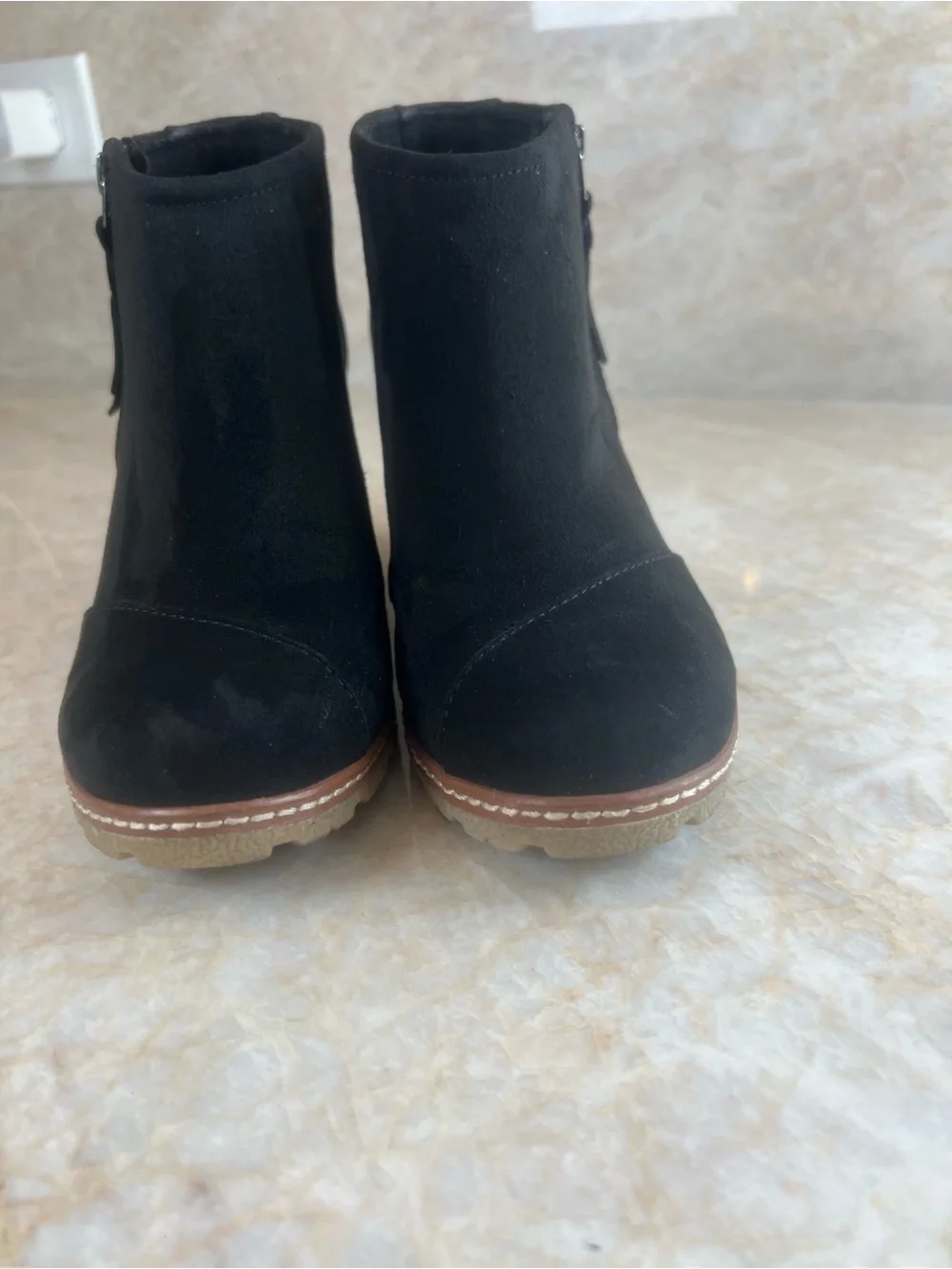 Toms Black Suede Wedge‎ Ankle Booties with Tan Wedge Size W8